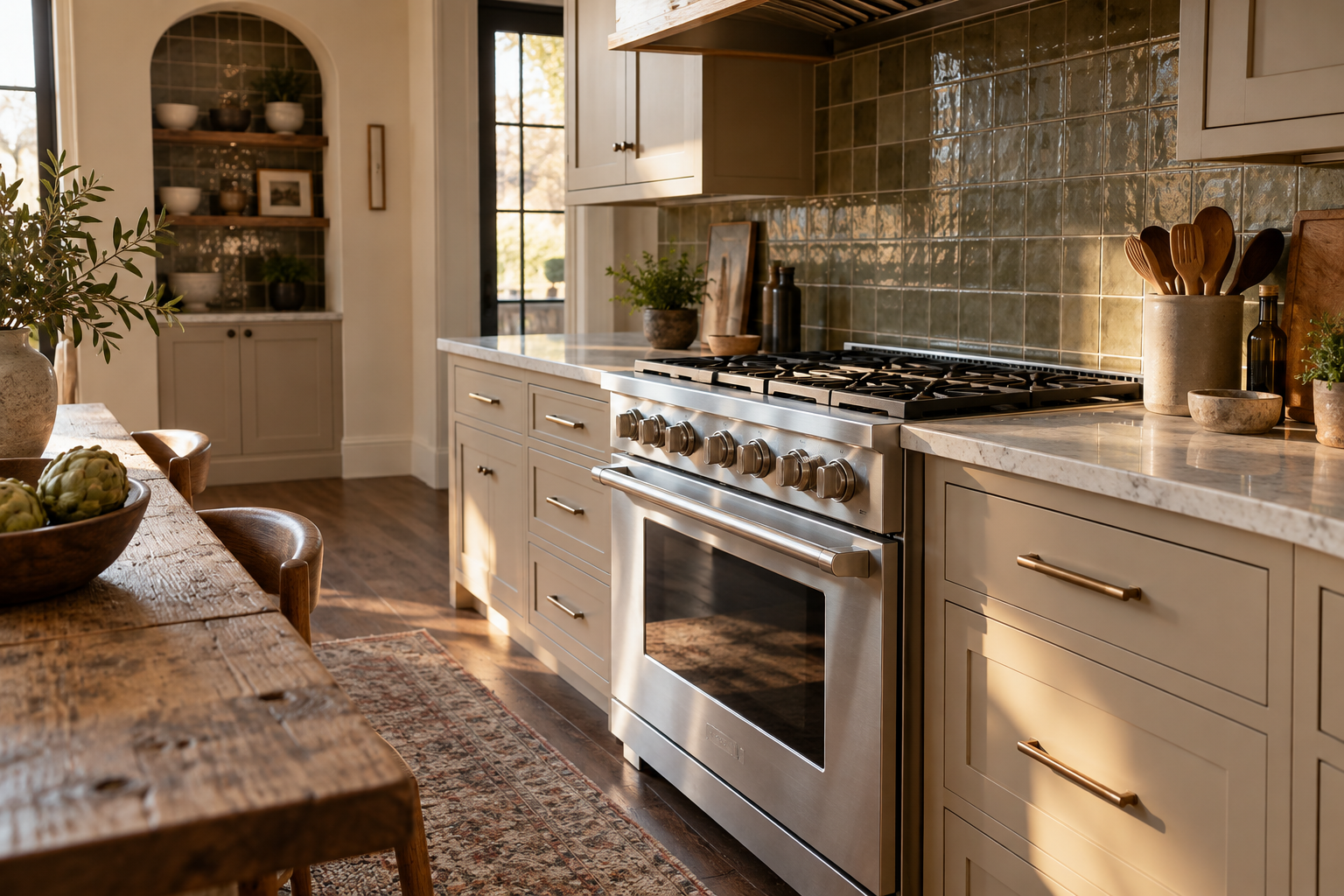 Illustrative Monogram range in a residential kitchen — AI image for Viking Repair Easton