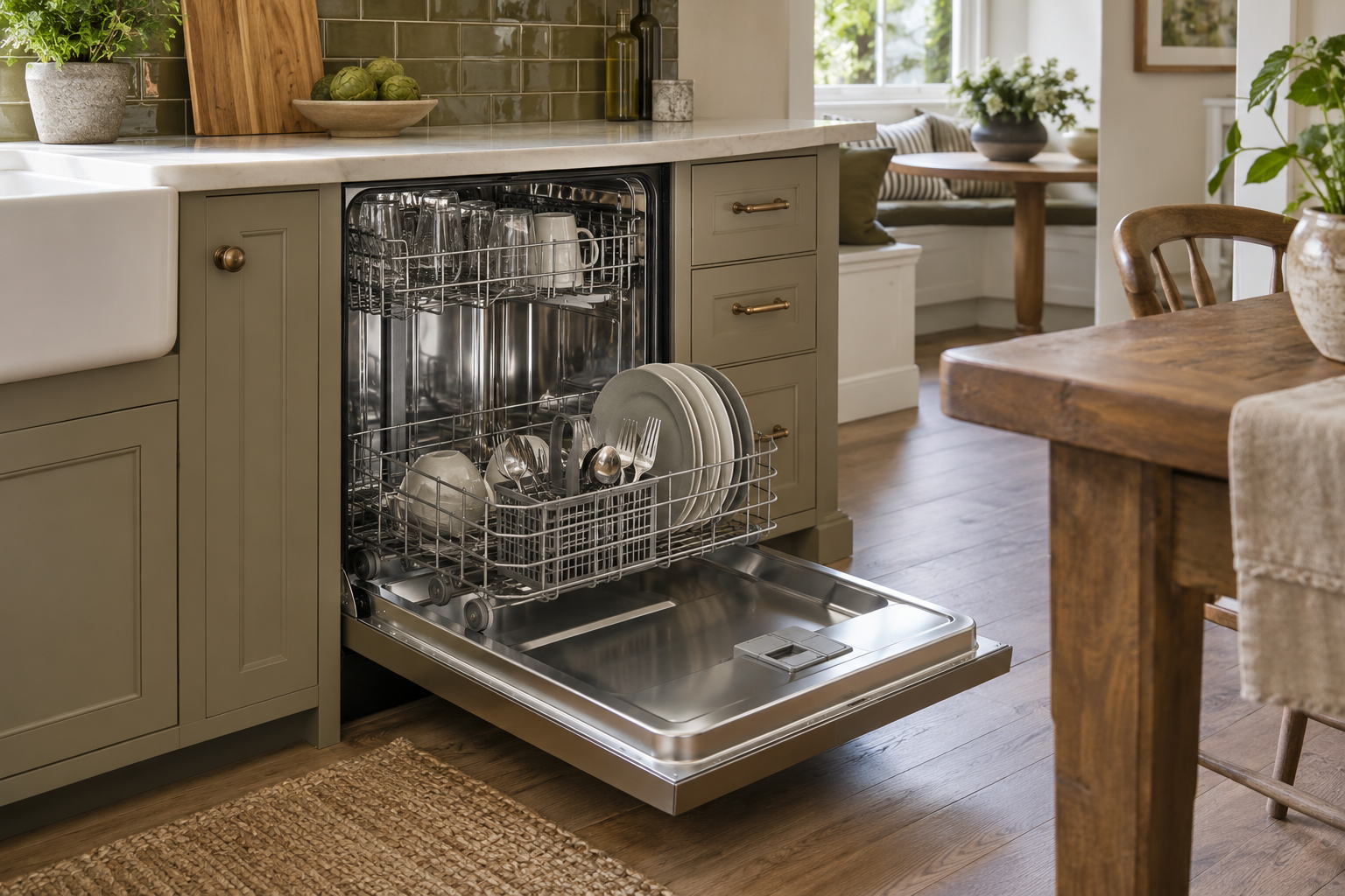 Illustrative Thermador dishwasher in a residential kitchen — AI image for Viking Repair Easton