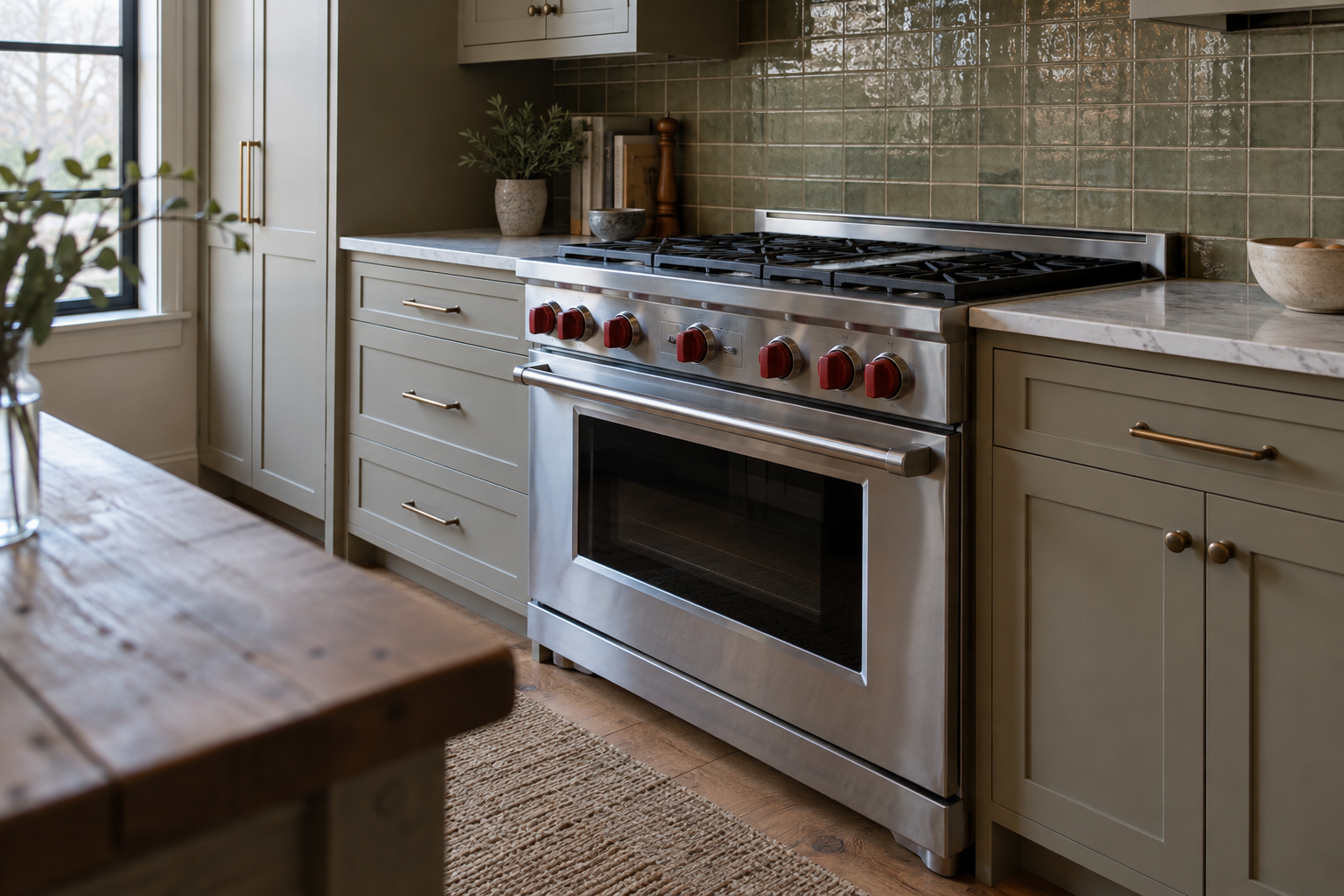 Illustrative Wolf range in a residential kitchen — AI image for Viking Repair Easton