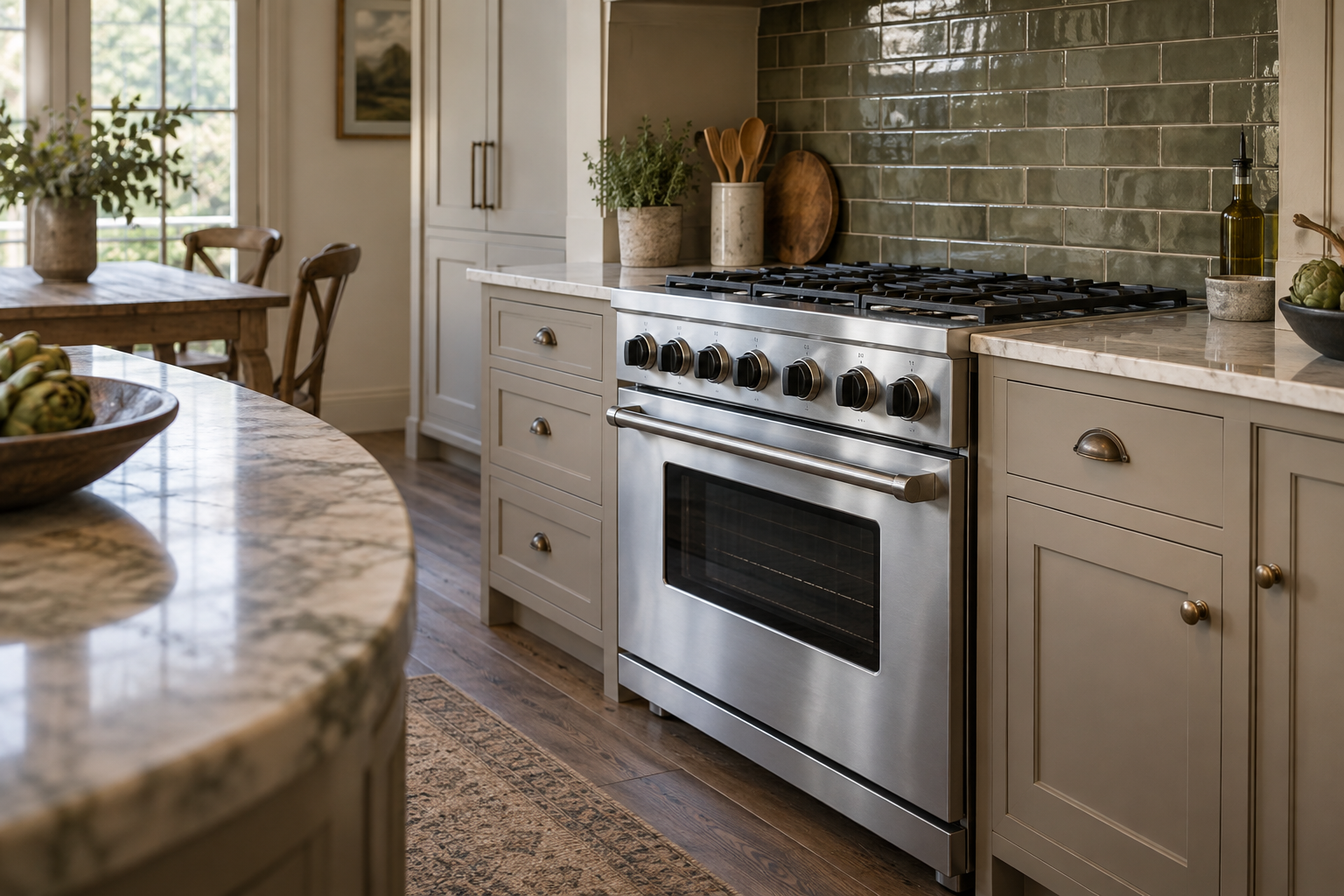 Illustrative Viking range in a residential kitchen — AI image for Viking Repair Easton