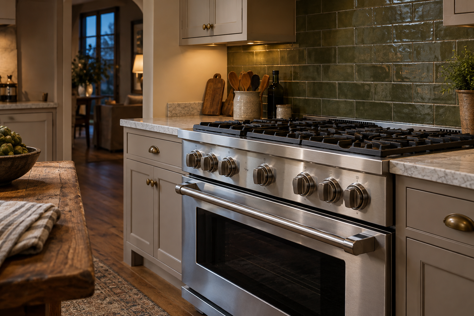 Illustrative Viking range in a residential kitchen — AI image for Viking Repair Easton