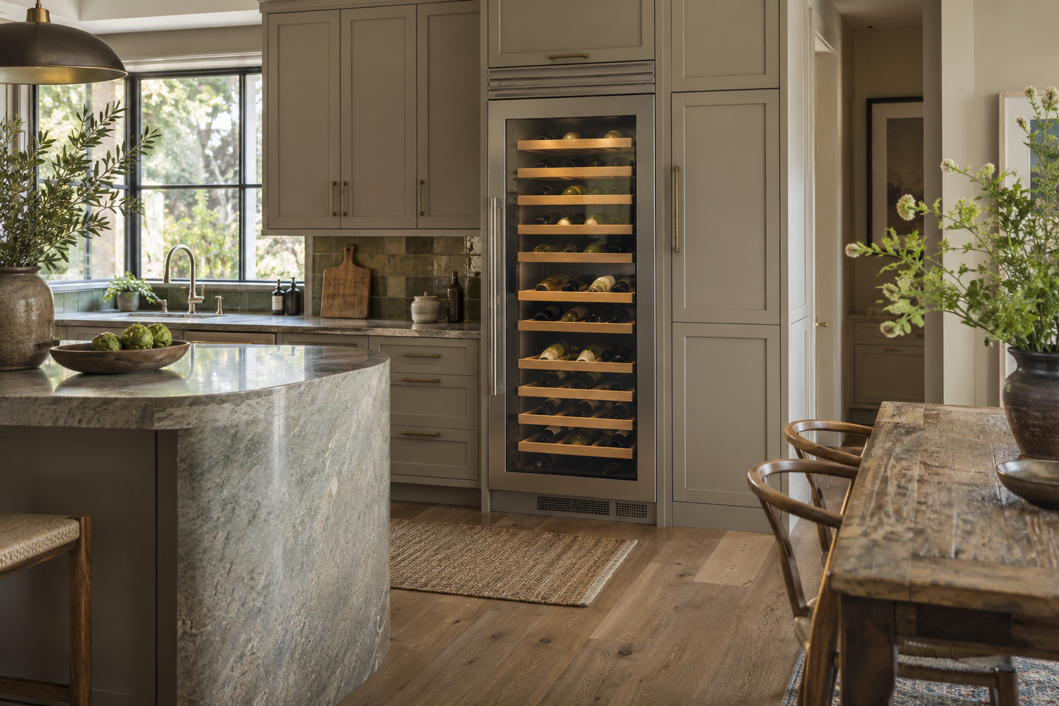 Illustrative Thermador wine cooler in a residential kitchen — AI image for Viking Repair Easton