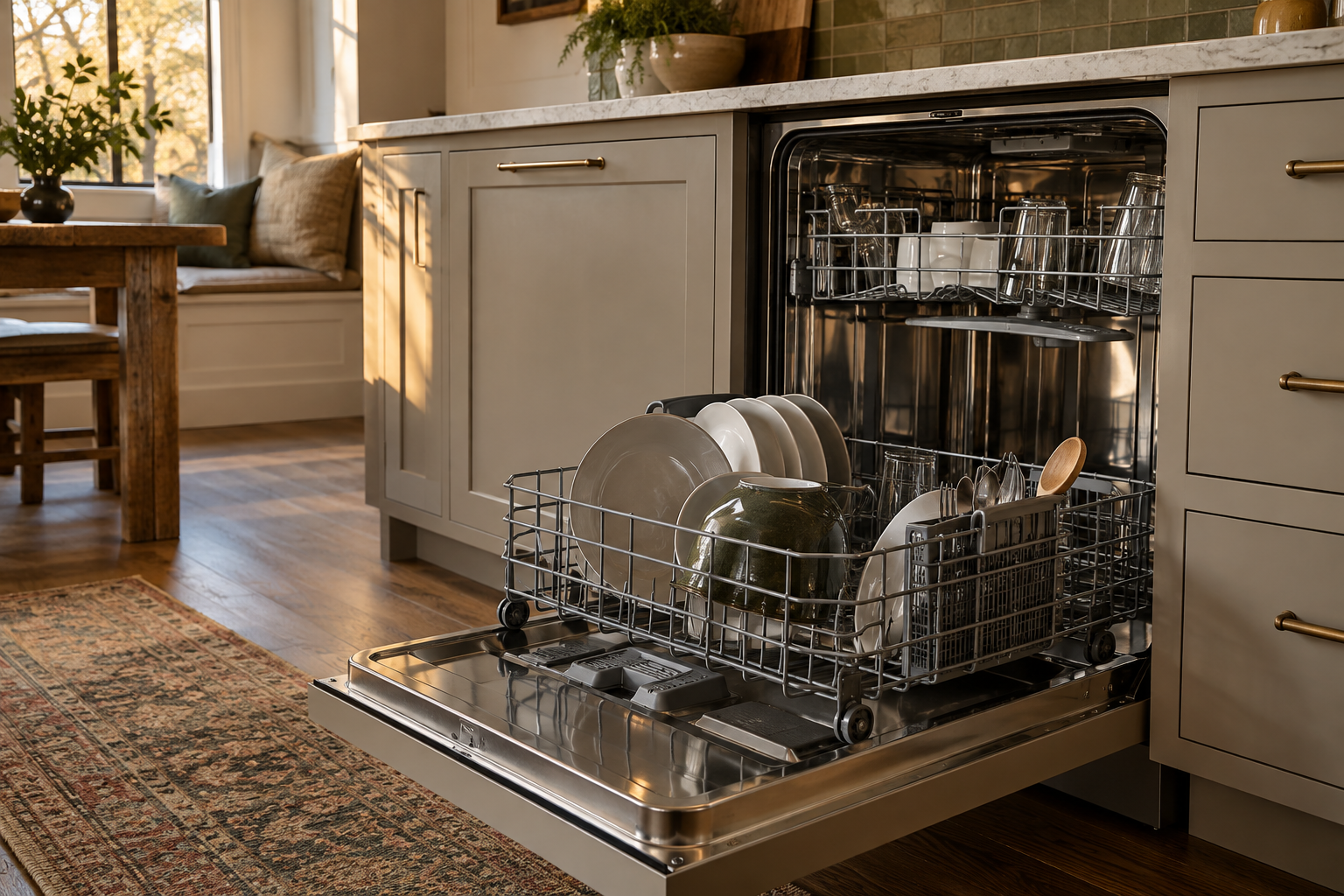 Illustrative Viking dishwasher in a residential kitchen — AI image for Viking Repair Easton