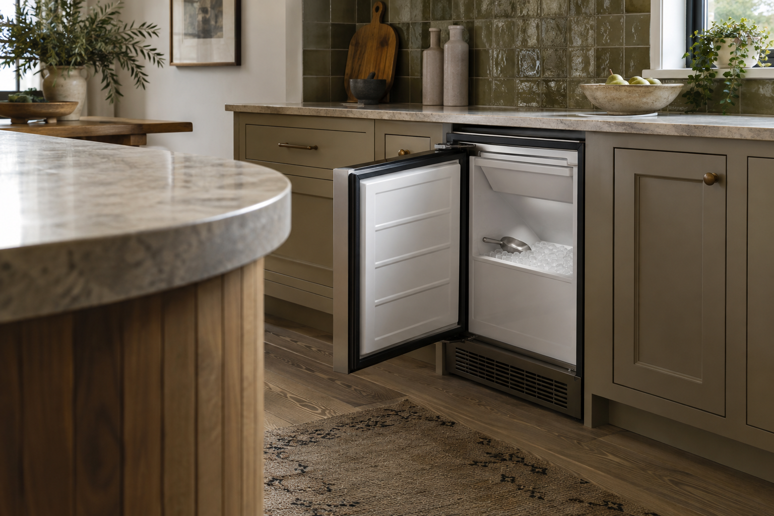Illustrative Viking ice maker in a residential kitchen — AI image for Viking Repair Easton