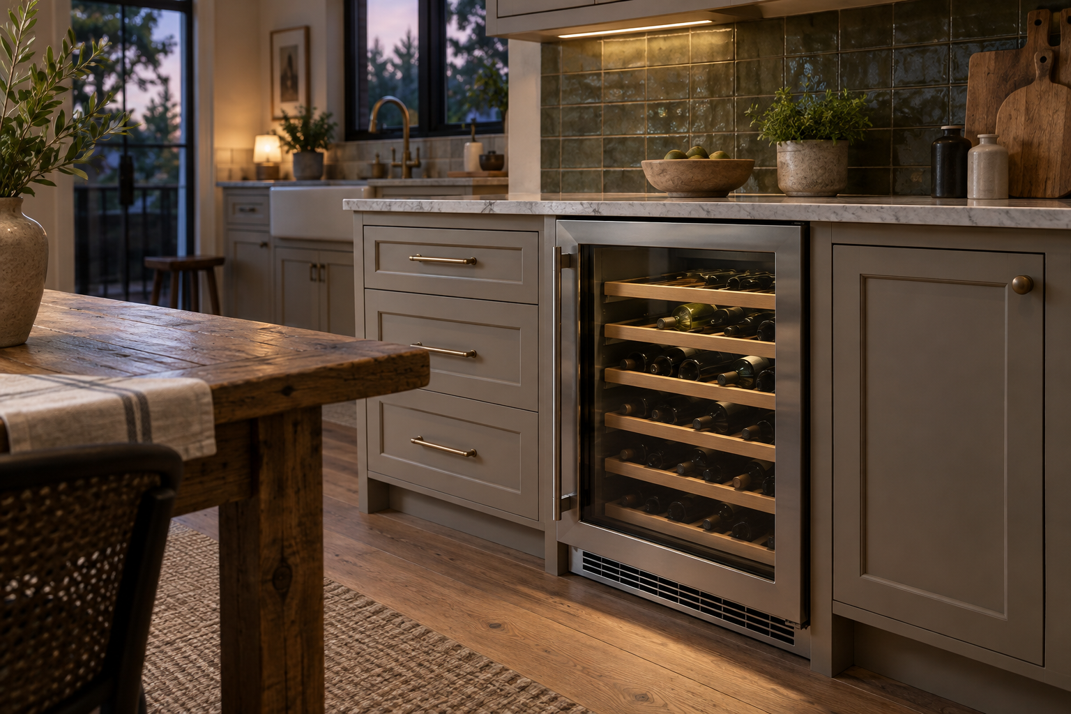 Illustrative Viking wine cooler in a residential kitchen — AI image for Viking Repair Easton